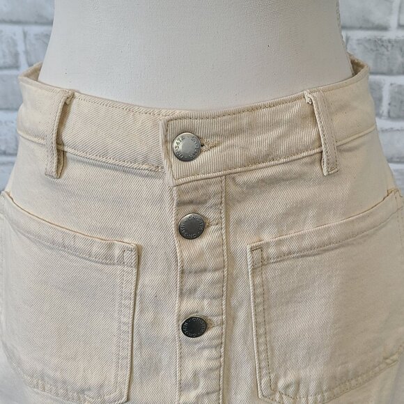 Beige Denim Button-Front Mini Skirt Size 8/29 By On 34th Preppy Acadamia - Picture 2 of 8